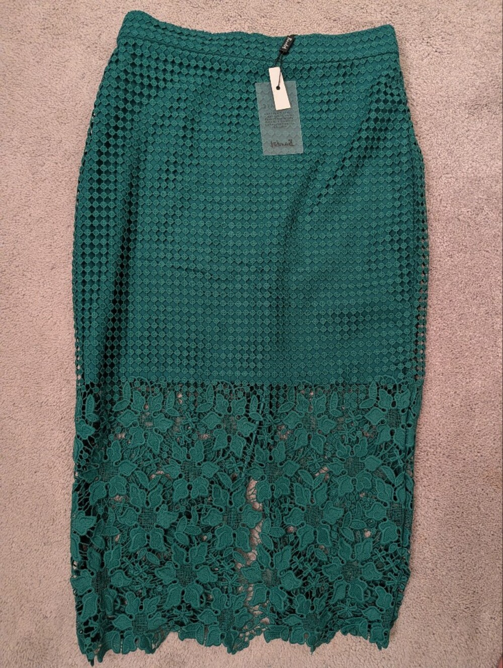 Bardot Green Crochet Lace Pencil Skirt
